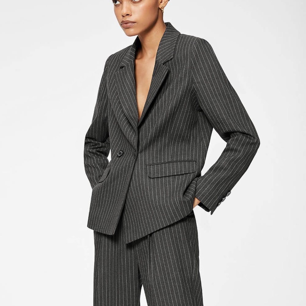 Anine Bing Becky Blazer in Grey Pinstripe Size M